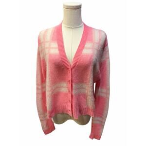 Colorush Cashmere Silk Plaid Cardigan – Pink White